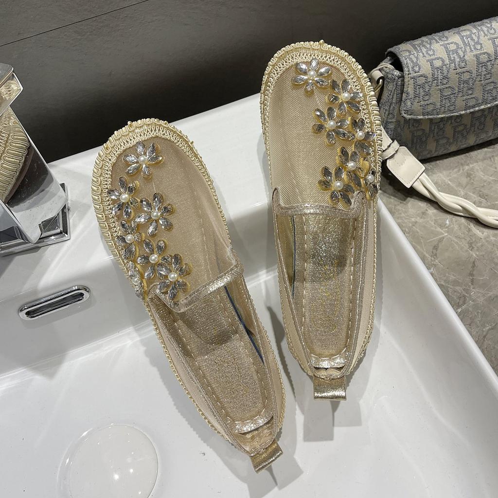 Tsutsu casual shoes Europe station 2026 summer new women's diamond mesh flat-soled Korean version of a ladle shoe