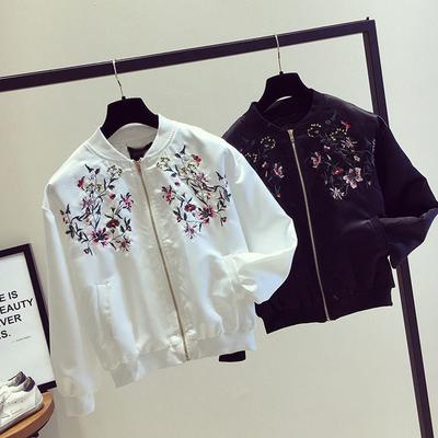 Damen Bomberjacken Weiblich Frühling Herbst Bestickt Weiß Baseball Flieger Mäntel Locker Trend bei Oberbekleidung Modern