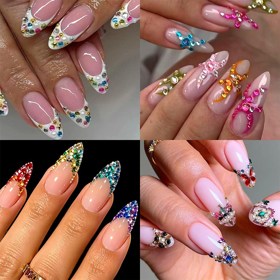 Xiaomi 12 Grids Multi‑Color Flat Back Nail Rhinestones Crystal Gems Star Heart Butterfly Nail Charms Nail Art Decorations Accessories