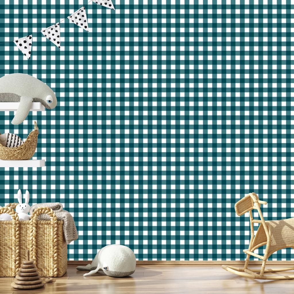 Colorful Retro Checkered Wallpaper in Turquoise and White for Living Room and Bedroom 50x1000