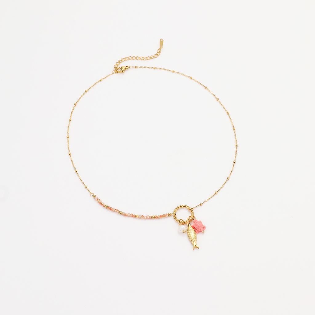 GEMCHIC Women's Ocean Sea Starfish Shell Layered Necklace Gold Plated Stainless Steel Beach Summer Jewelry