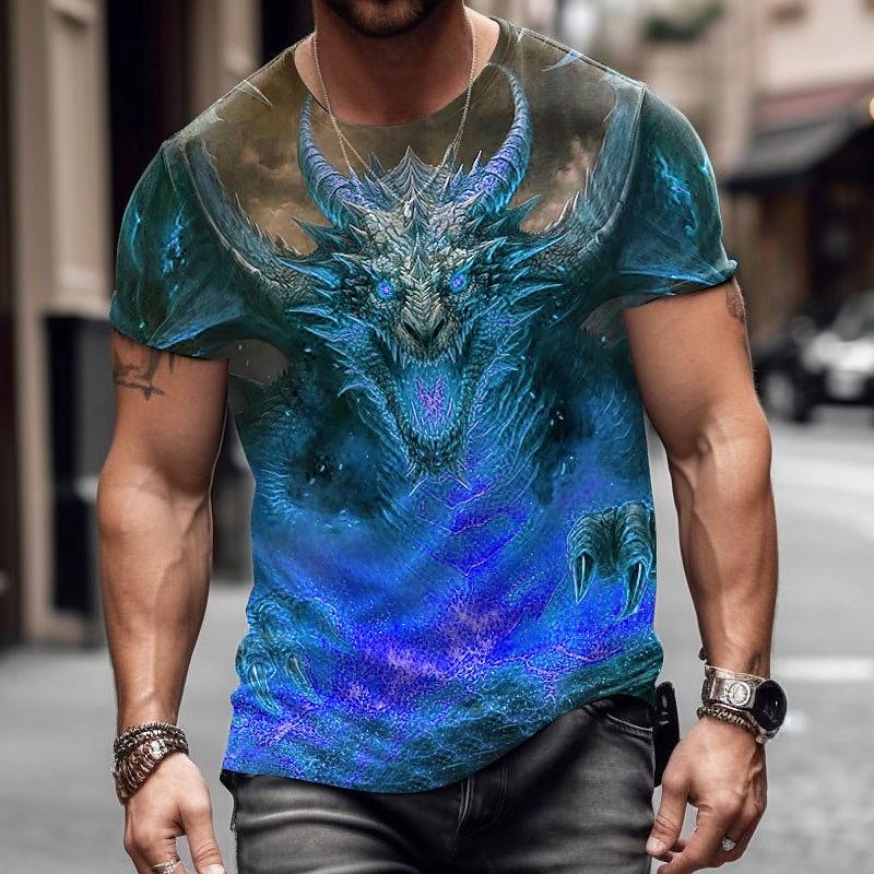 Terror 3D Dragon Pattern Men's T Shirt Casual O-neck Short Sleeve Tops Hip Hop Trend Harajuku Streetwear Funny Animal Print Tees