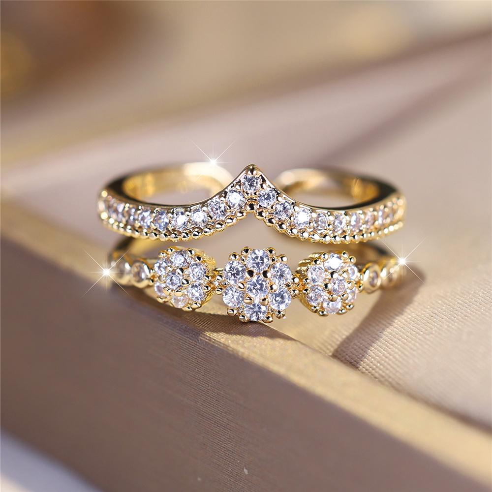 Charm Female Green Purple Blue Zircon Stone Open Adjustable Ring Vintage Gold Color Wedding Jewelry For Women