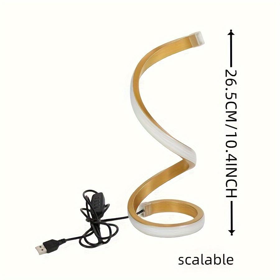 Lampe de table LED moderne avec USB - luminosité réglable, lumière blanc chaud, design en spirale, convient pour chambre à coucher, salon, éteint