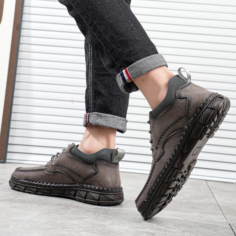 Men's Genuine Leather Casual Shoes Winter Plus Velvet Warm Ankle Boots Spring/ Autumn Men's Mid-cut Boots Mens Red Loafers