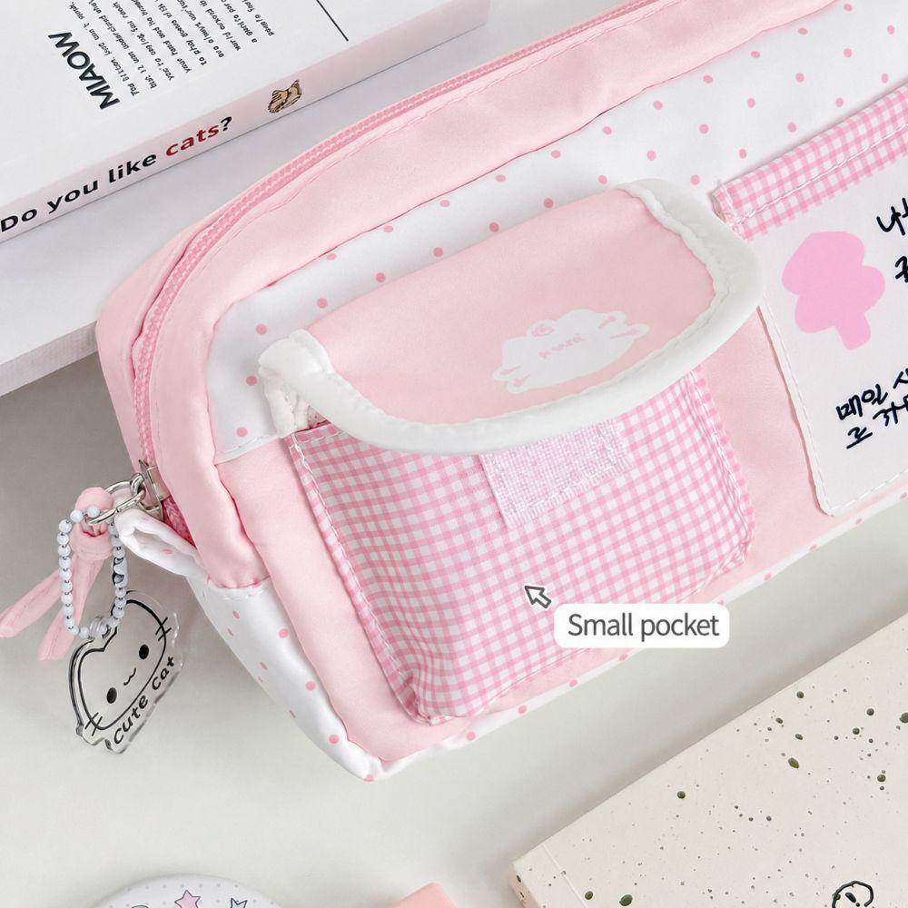 Cat Print Pen Bag Pink White Pencil Pouch Durable Stationery Organizer School Supplies