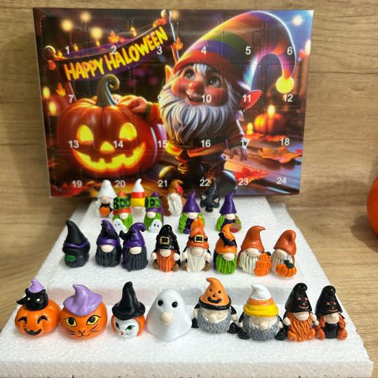 2025 Halloween Advent Calendar for Kids Adults 24 Days Countdown Calendar with Gnome Dolls Collectible Resin Miniature Figures for Holiday Gifts