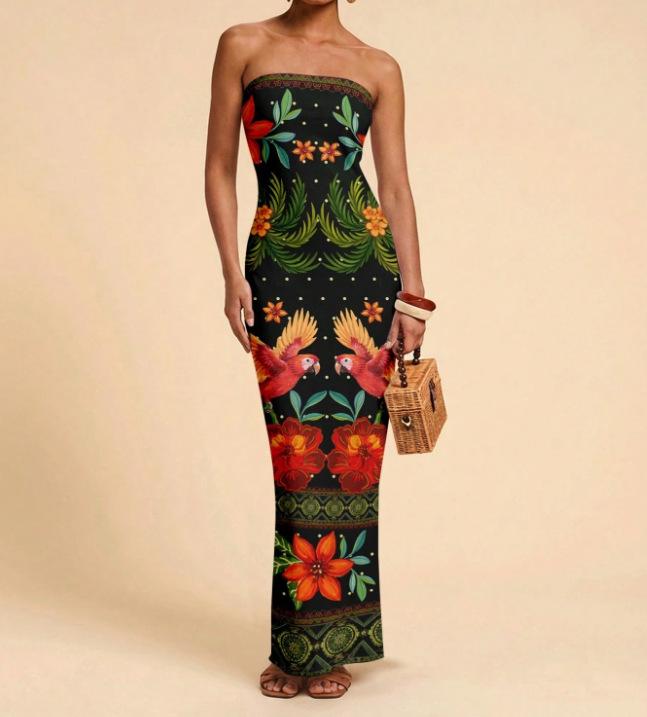 2026 Summer Floral One-Shoulder Party Dress - European & American Style Large