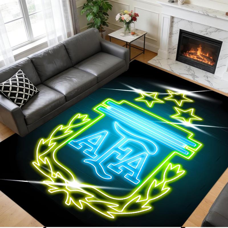 Anti‑Slip Crystal Velvet Floor Rug, Argentina National Team Design Carpet for Indoor Living Bedroom Home Decoration