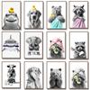 Black and White Funny Bathroom Poster Toilet Shark Bear Raccoon with Brush and Soap Canvas Painting Room  Home Wall Decors