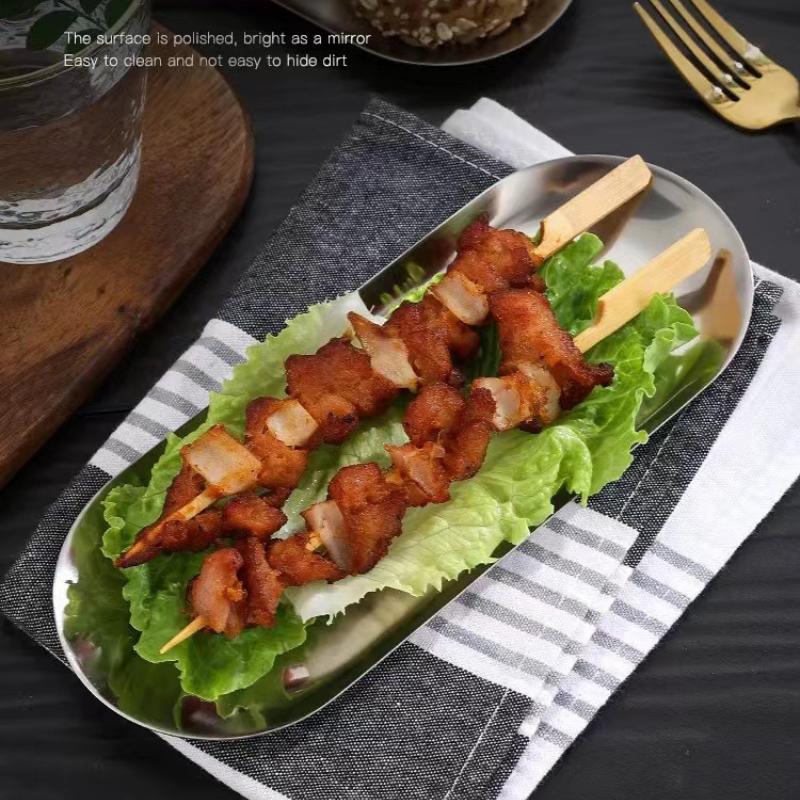 Nordic Style Snack Dish Bread Cake Dessert Plate Golden Stainless Steel Oval BBQ Plate Korean Cuisine Tableware Fruit Tray