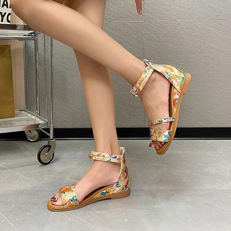 New summer bohemian colorful personalized splicing women's large size flat sandals