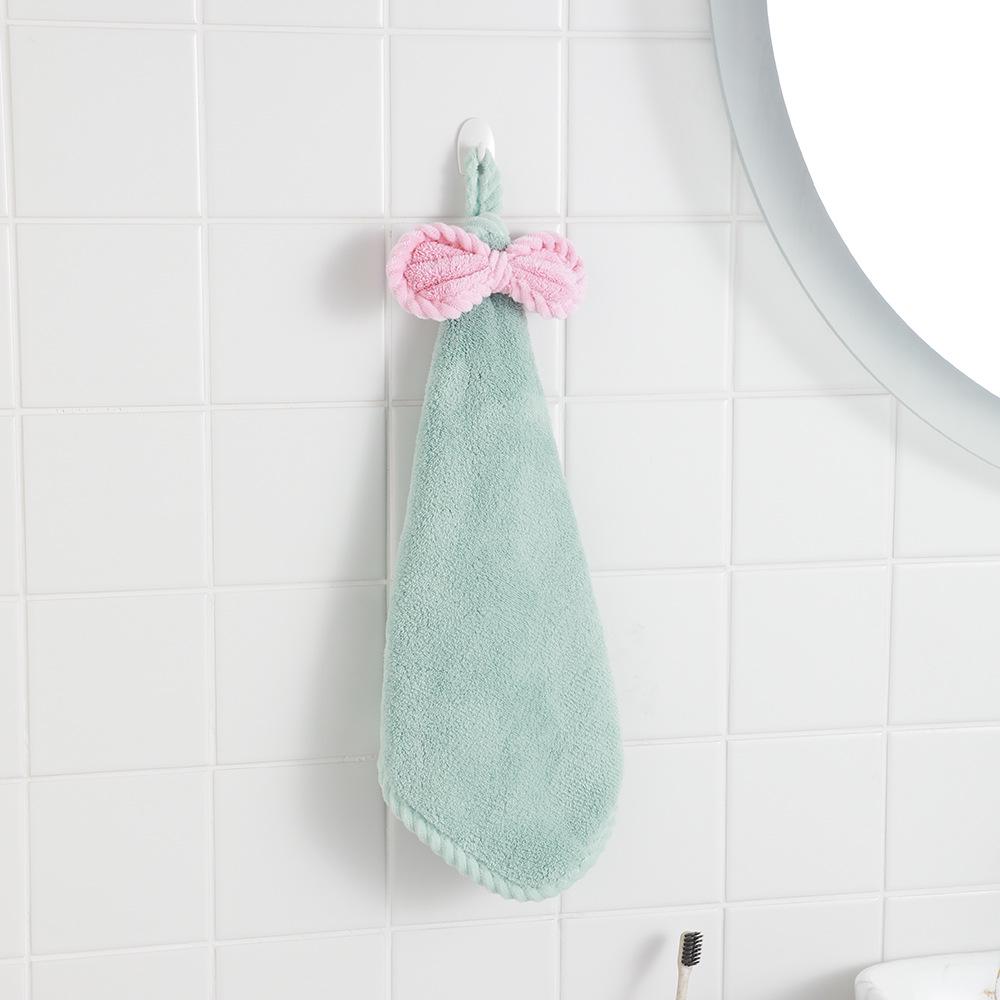 

Coral Fleece Bow Knot Hanging Hand Towel: Absorbent Kitchen & Home Towel for Adults & Children аквамарин
