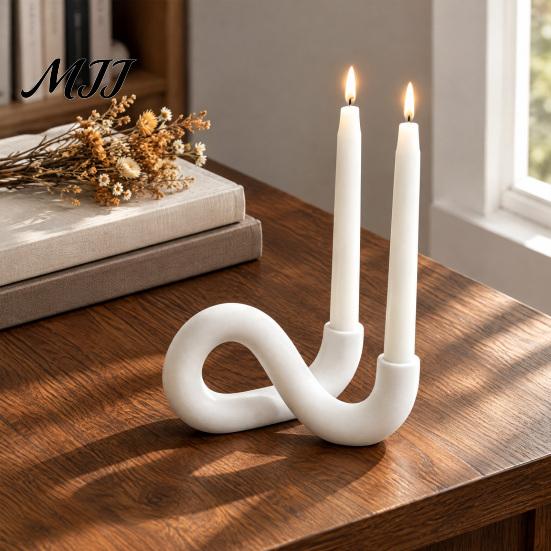 Geometric Candle Stand for Two Taper Candles 3D Printed Infinity Loop Holder, Abstract 2?Candlestick Decorative Holder Dining Table Minimalist