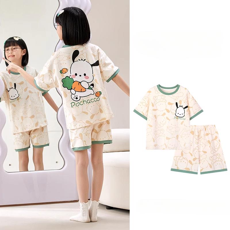 2025 MINISO Modisches und niedliches Cartoon-Anime-Print Jungen- und Mädchen-Kurzarm-Pyjama-Set für den Sommer Kinder-T-Shirt+Shorts 2-teiliges Set