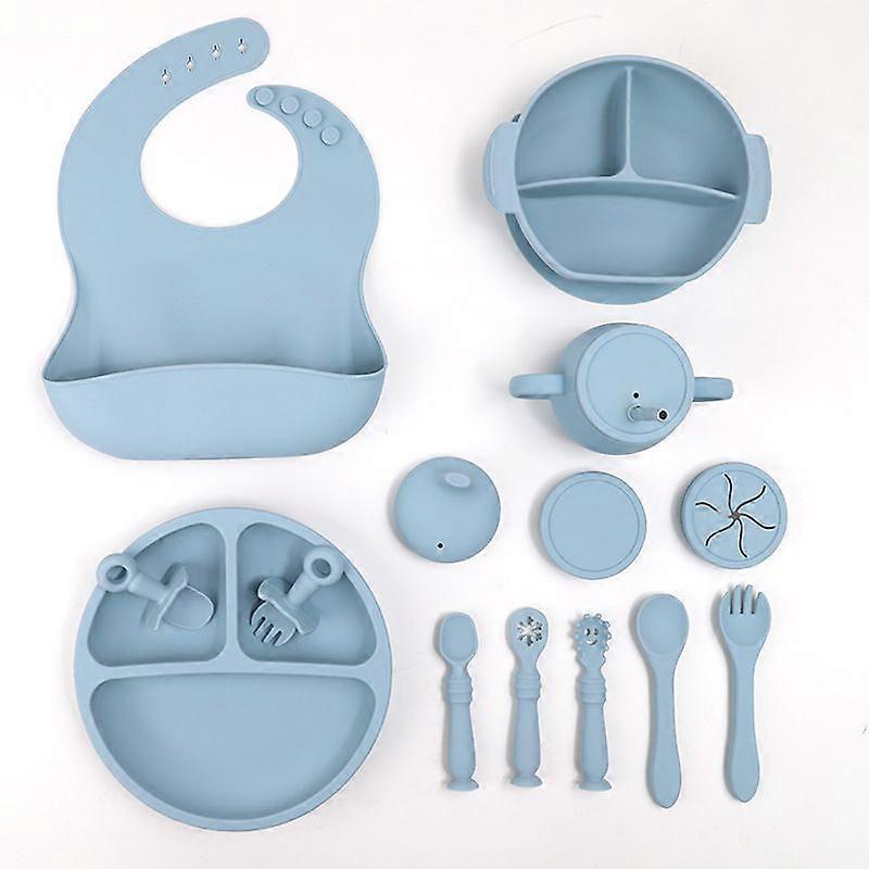 Silicone Children's Tableware Set Baby Feeding Supplementation Tableware Slipper Sucker Bowl Spoon Dinner Plate Bib 15 Piece Set