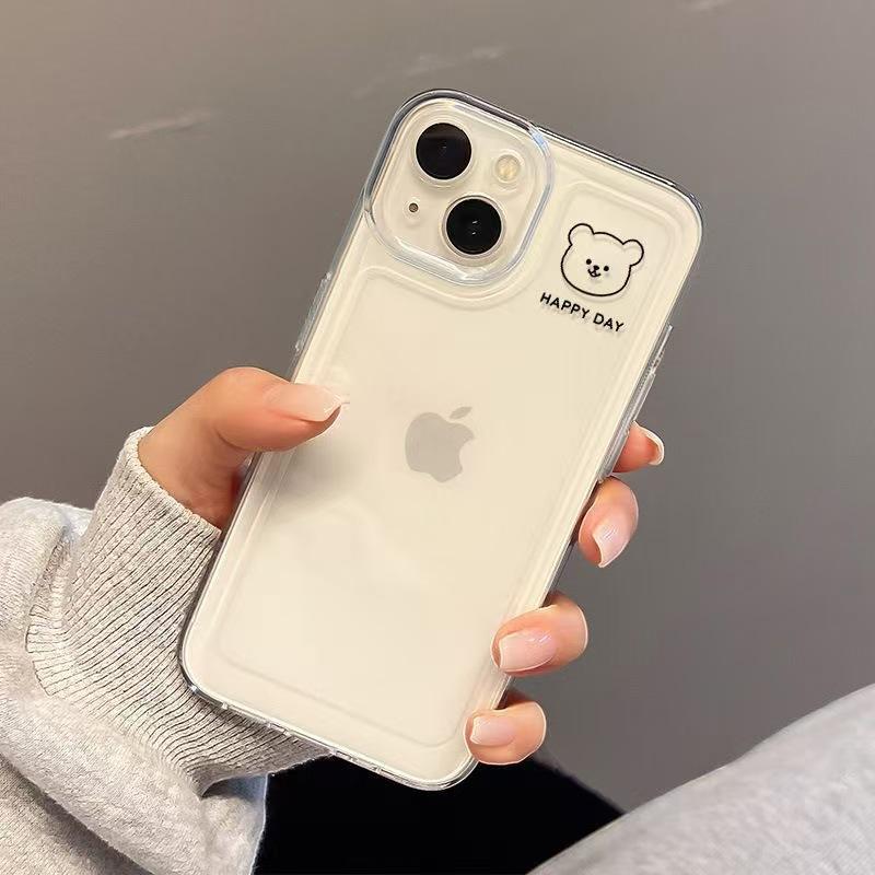 Simple Bear Smiley Face, Suitable for Iphone17 Mobile Phone Case, Transparent Apple 15pro Anti-drop 14 All-inclusive 13/16 New
