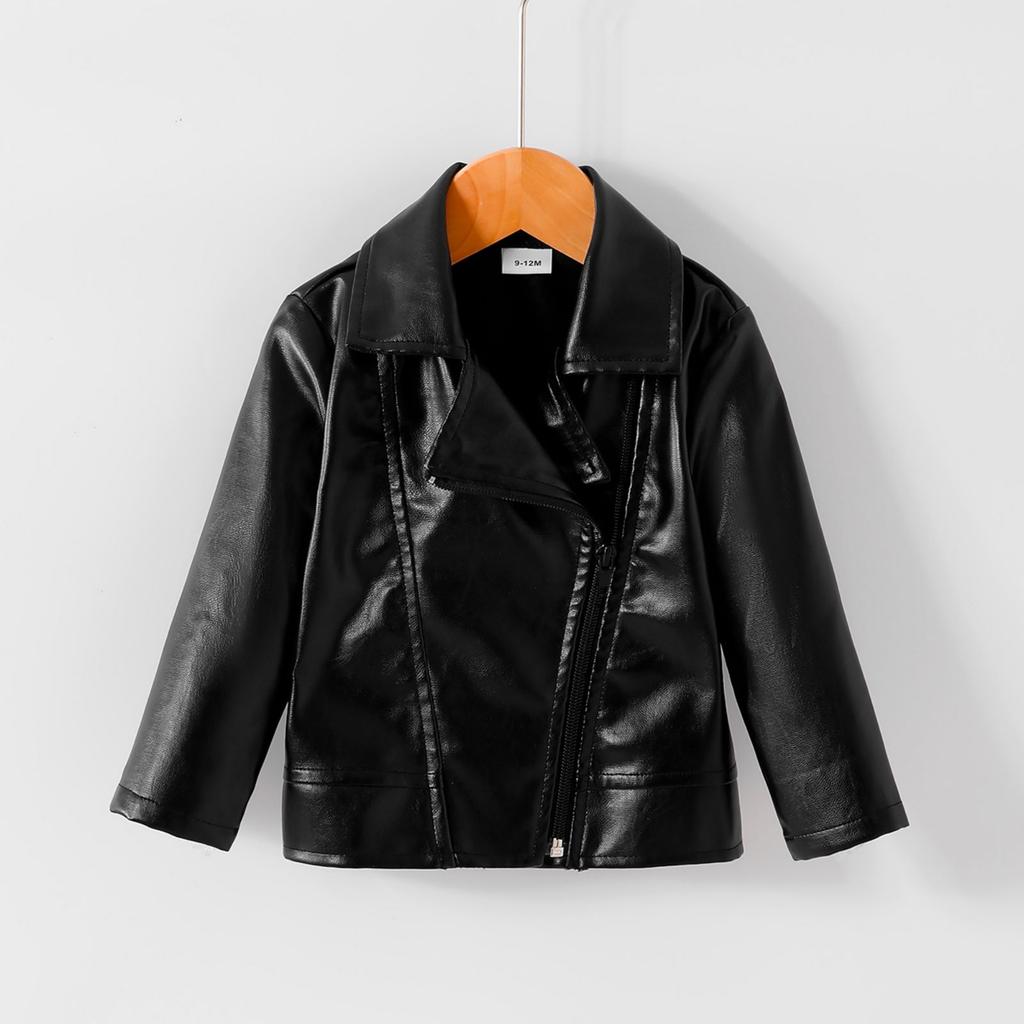 Long-Sleeve Big Collar Leather Jacket Cool Boys Moto Coat