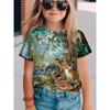Summer Round Neck 3D Printed Top Fashionable Casual Short Sleeved Children's Girl T-shirts