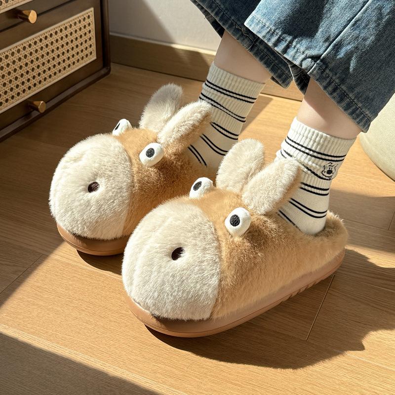 Cute Dumb Donkey Cotton Slippers Winter Couple Indoor Plush Warm Cartoon Bedroom Fluffy Slippers