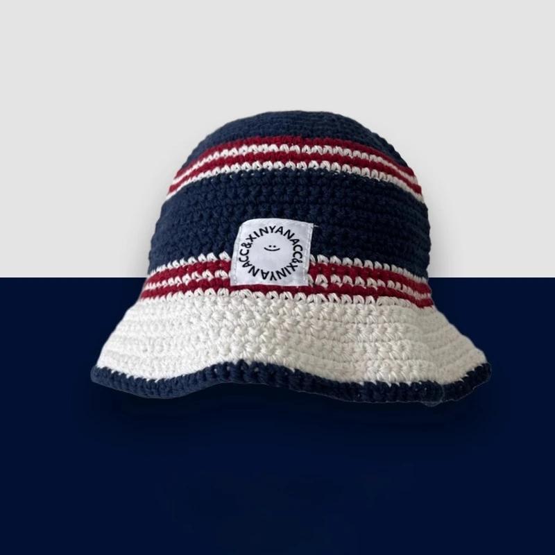 Y2K Korean-Japanese Hand Bucket Crochet Bucket Hats For Women Spring Autumn Winter Sun Cap Female Bow Designer Bob Basin Gorro