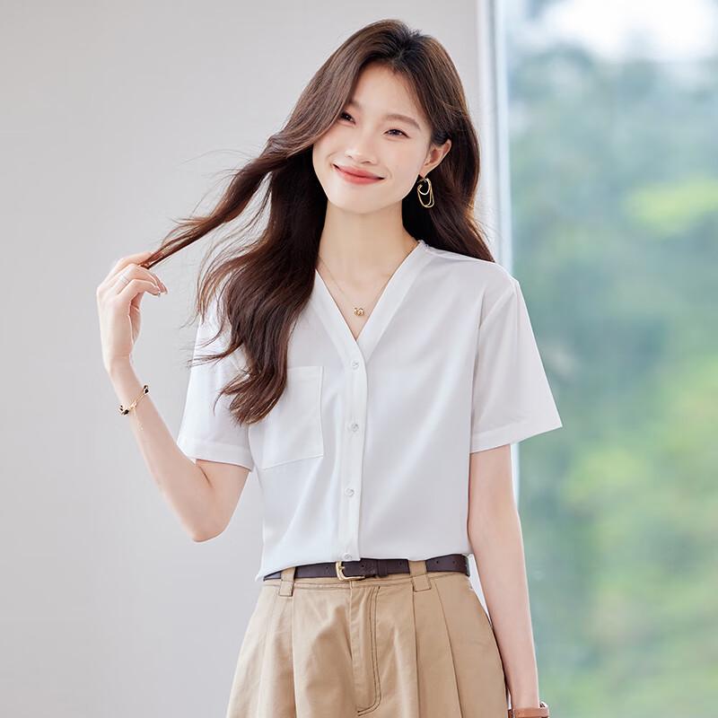 Teloroman Damen V-Ausschnitt Kurzarm Chiffonbluse
