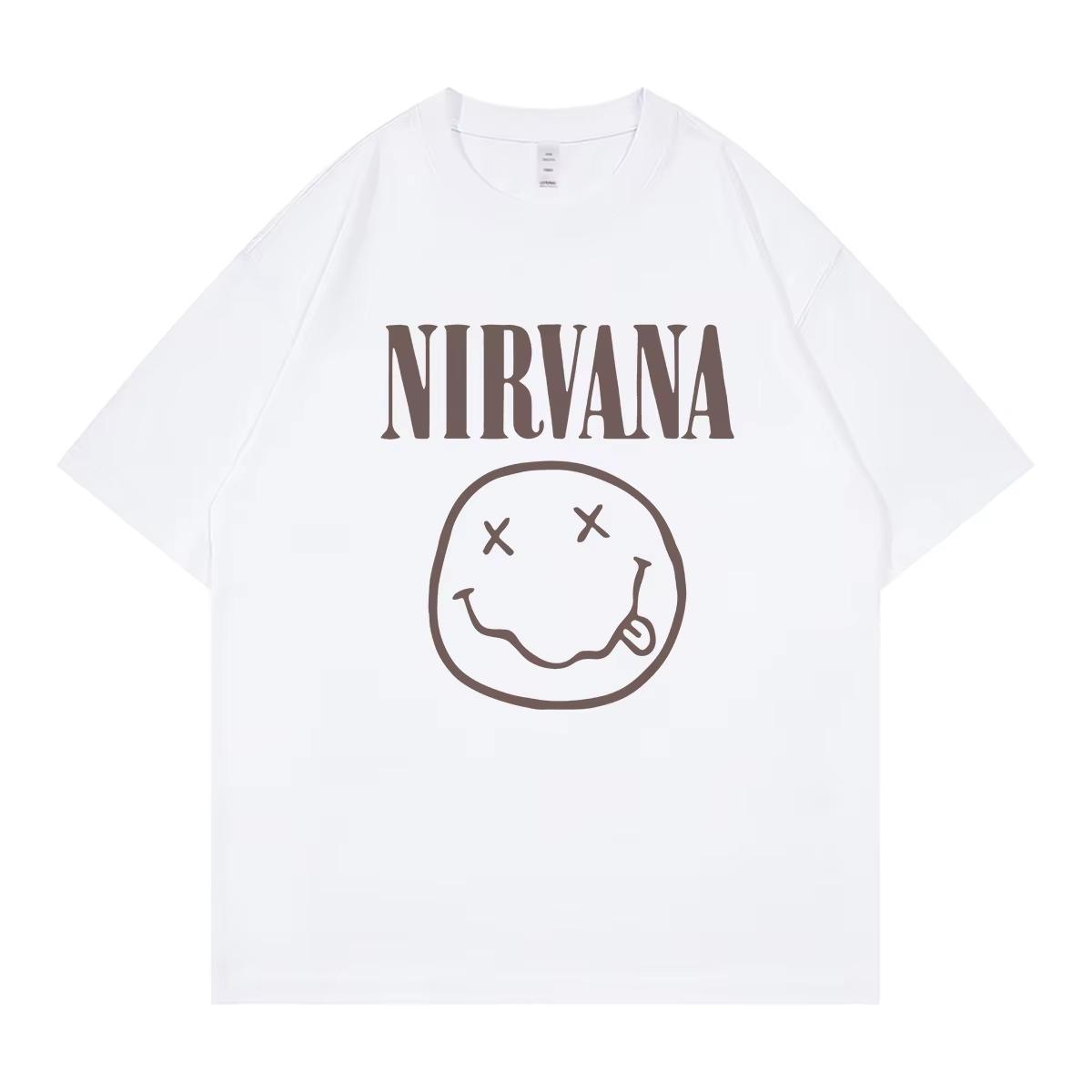 

Classic Nirvana Band Retro Cotton TShirt Mens Short Sleeve Summer Punk Style Pure Color Loose Fit Casual Breathable TShirt XL