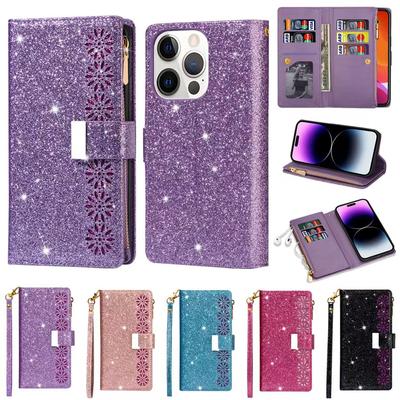 Laser Glitter Wallte Flip Leather Case For Iphone 14 Pro Max 13 Pro Max 12 Pro Max 11 Pro Max Se 2022 X Xr Xs Max 8 7 6 6s Plus