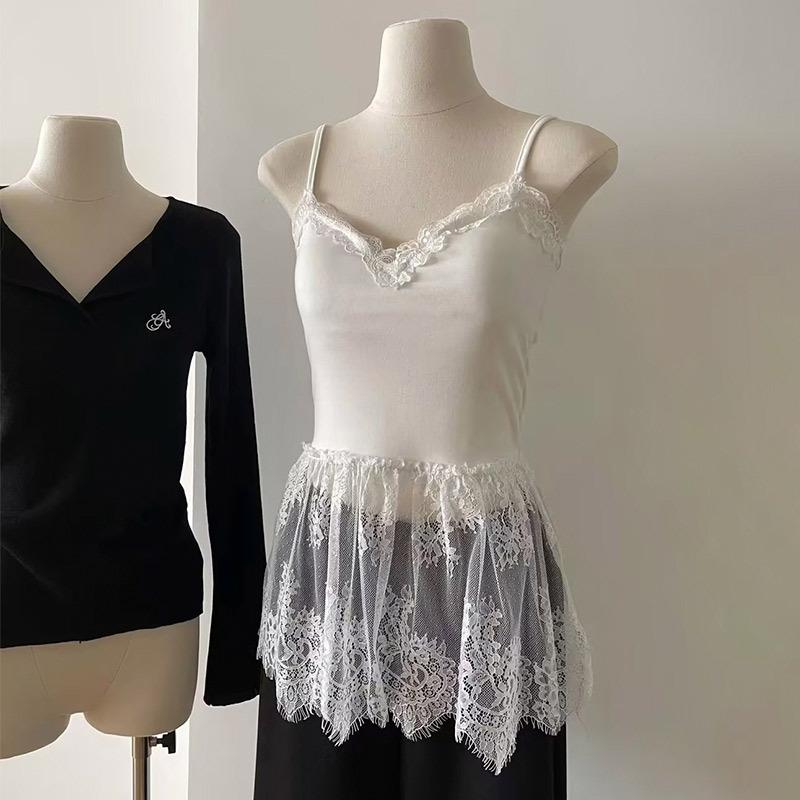 Sexy Lace Suspender Vest for Women In Autumn Pure White Bottoming Inside Slim Tight Hot Girl Top