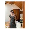 2025 Summer French Slit Petite Slimming Bodycon Midi Dress with Short Sleeves