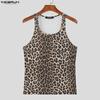 INCERUN Summer Men's Sleeveless Strap Leopard Fitted Tank Tops
