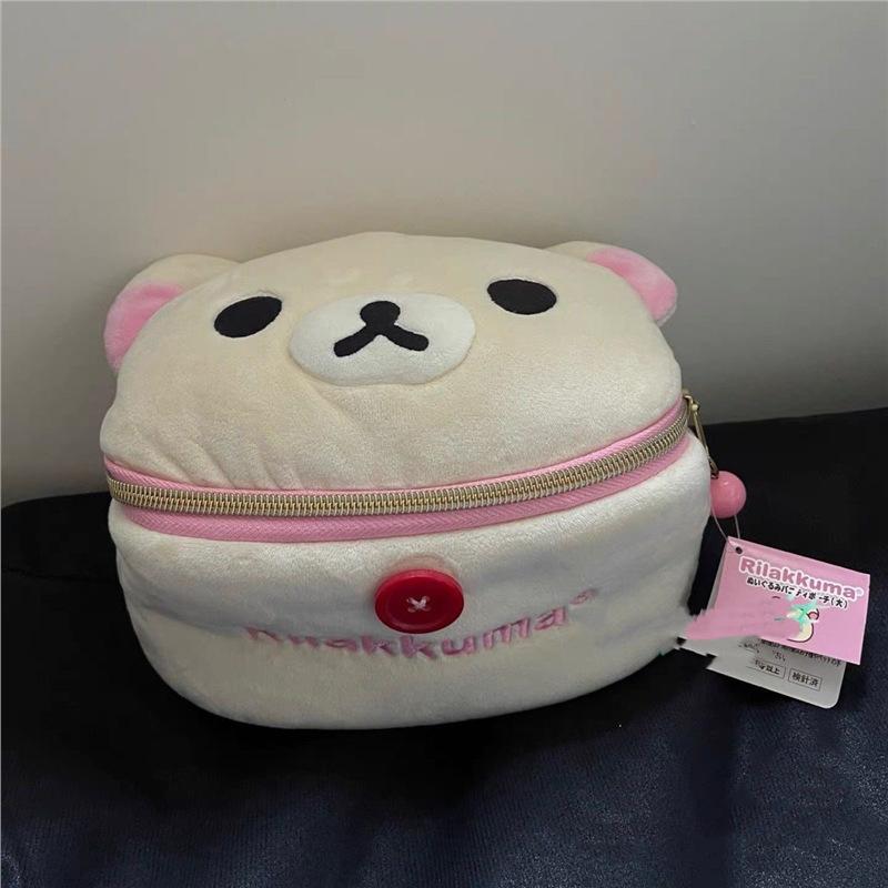 Cartoon Rilakkuma Bear Plush Toy Portable Makeup Bag Wash Bag Large Capacity CCD Storage Organizer Cute Soft Stuffed Animal Doll