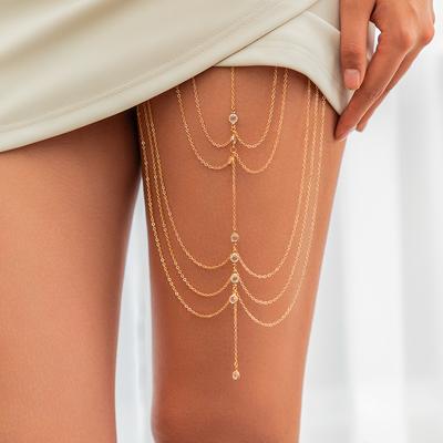 Corrente de Perna com Pingente Pu Rui Golden Drops Para Mulheres Estilo Boêmio Acessórios Doces Decoração de Festa Balada Presentes de Aniversário