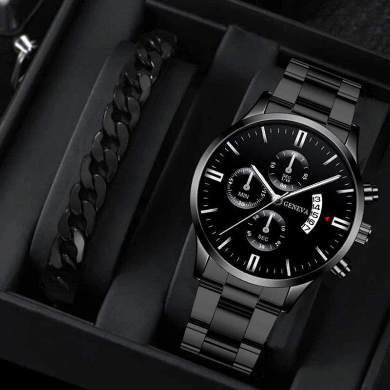 1/2pcs Luxury Men Business Watch Stainless Steel Calendar Big Dial Watches for Men Fashion Sports Casual Quartz Wristwatch Clock