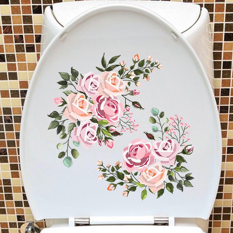 Toilet Sticker Waterproof Floral Butterfly Self Adhesive Removable No Trace for Home Bathroom Renovate