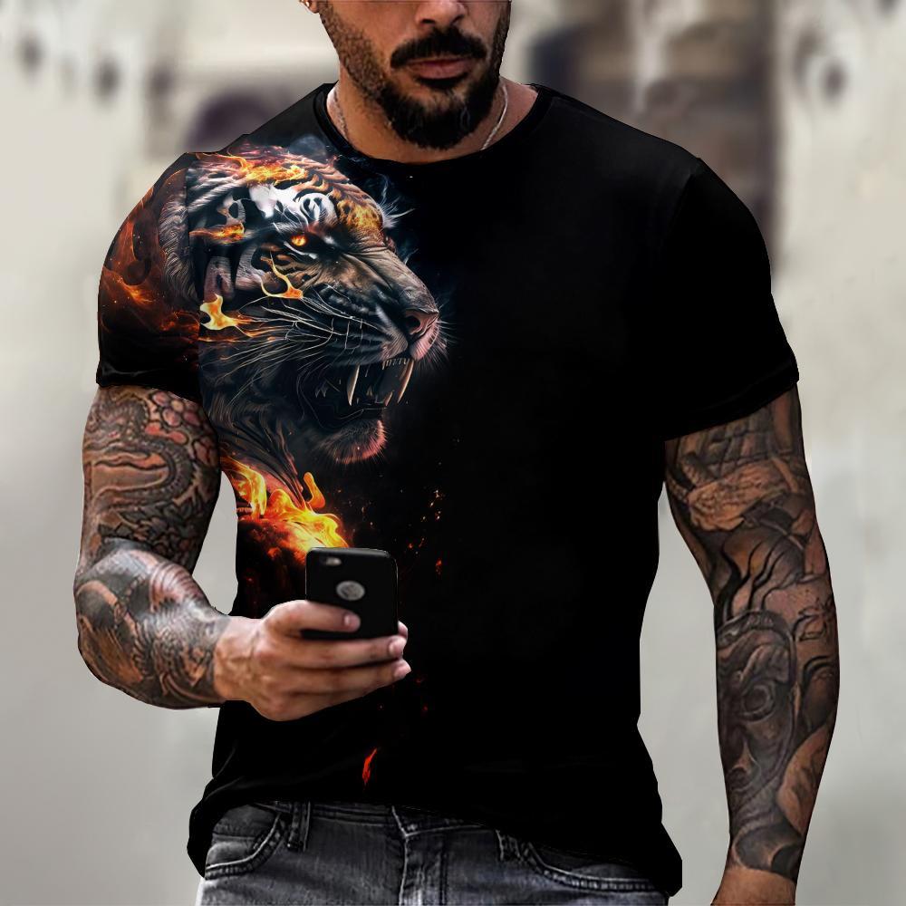 Men's T-Shirt Lion Pattern Man T Shirt Summer Short Sleeve Top Round Neck Y2k Clothes T-Shirts for Men Breathable Men Clothing