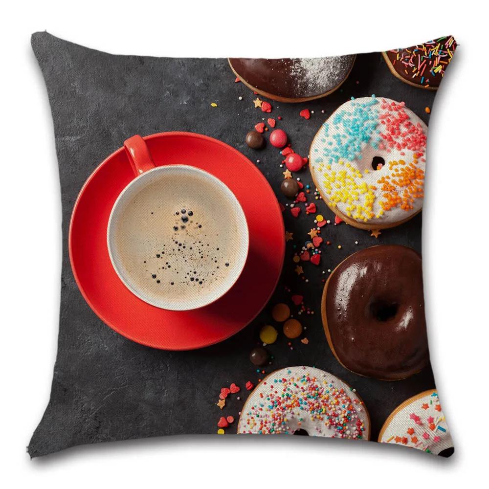 Food Donuts Printed Cushion Cover Decorative Home Sofa Cotton Linen Pillow Cover Chair Car Pillowcase 45X45Cm Fundas De Cojin