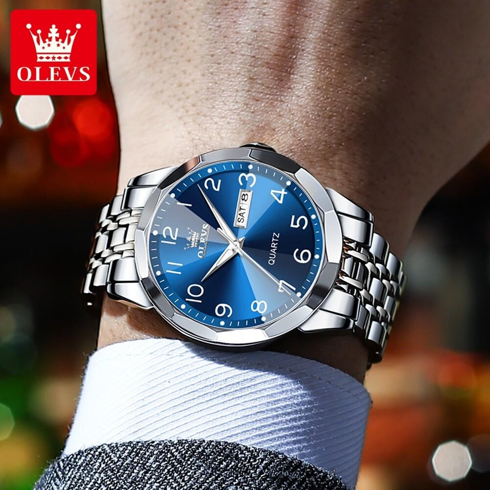 OLEVS Men Watch Original Brand Waterproof Luminous Quartz Watch Rhombus Mirror Stainless Steel Watch With Box