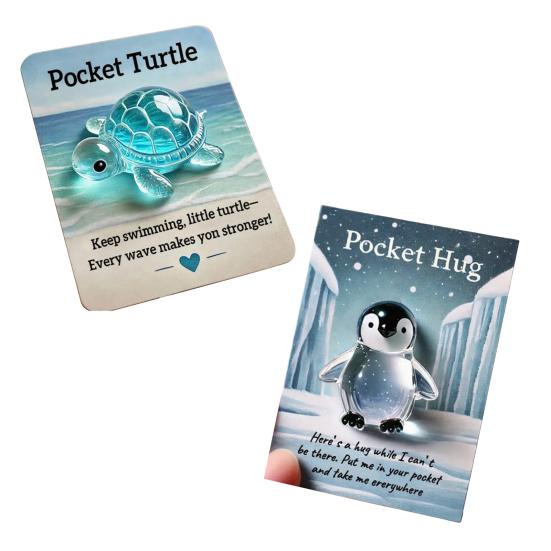 Pocket Hug Animal Resin Mini Animal Pocket Hug Token with Card Emotional Support Turtle Miniature Encouragement Gift for Christmas Birthday