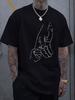 Mens Round Neck Shortsleeved Tshirt with a Big Hand Holding a Small Hand Pattern Fashionable Tshirt