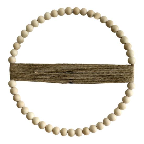 Yousheng Wood Bead Rope Wall Decoration Boho Farmhouse Rustic Round Plants Display Frame Wall Art Home Office Living Room Wall Ornament