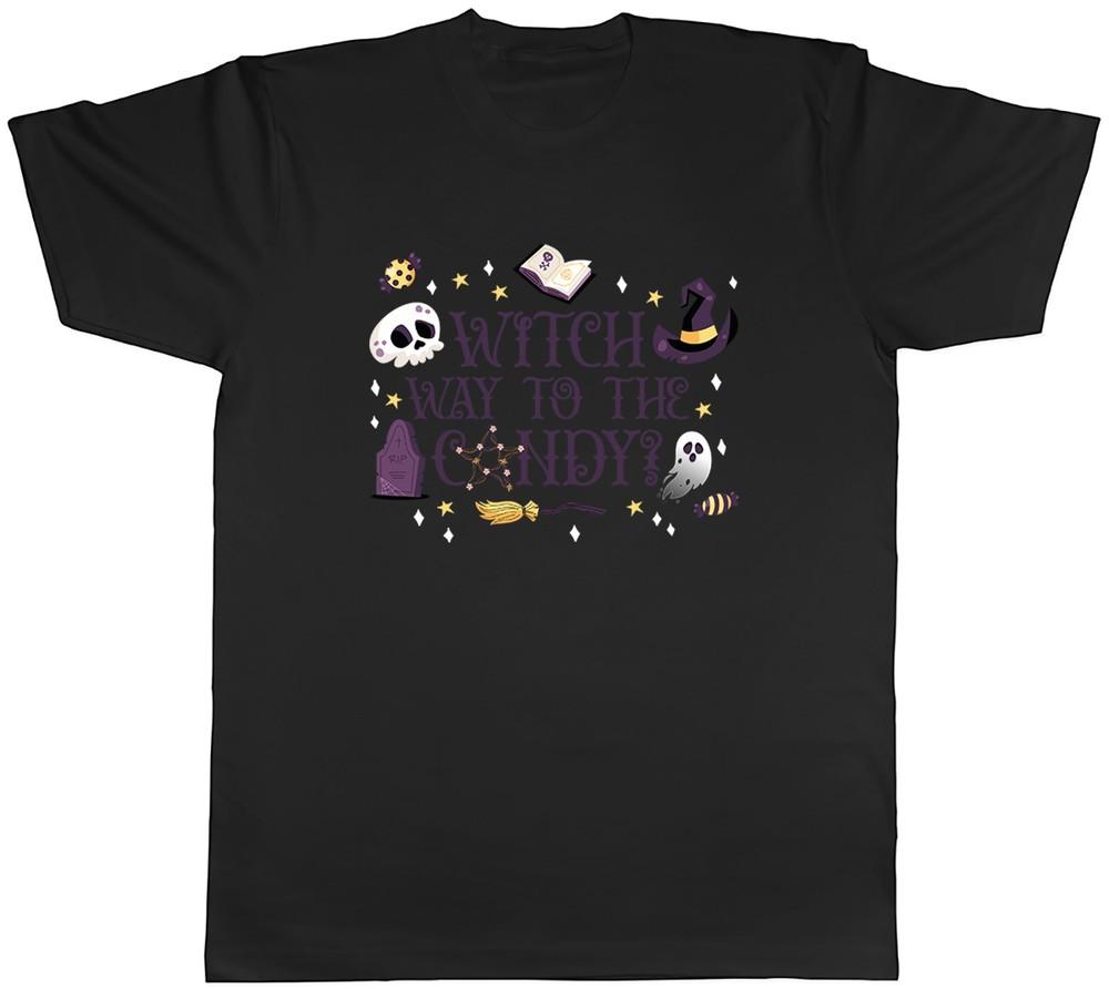 Funny Halloween Mens T-Shirt Witch Way to the Candy Tee Gift 2XL