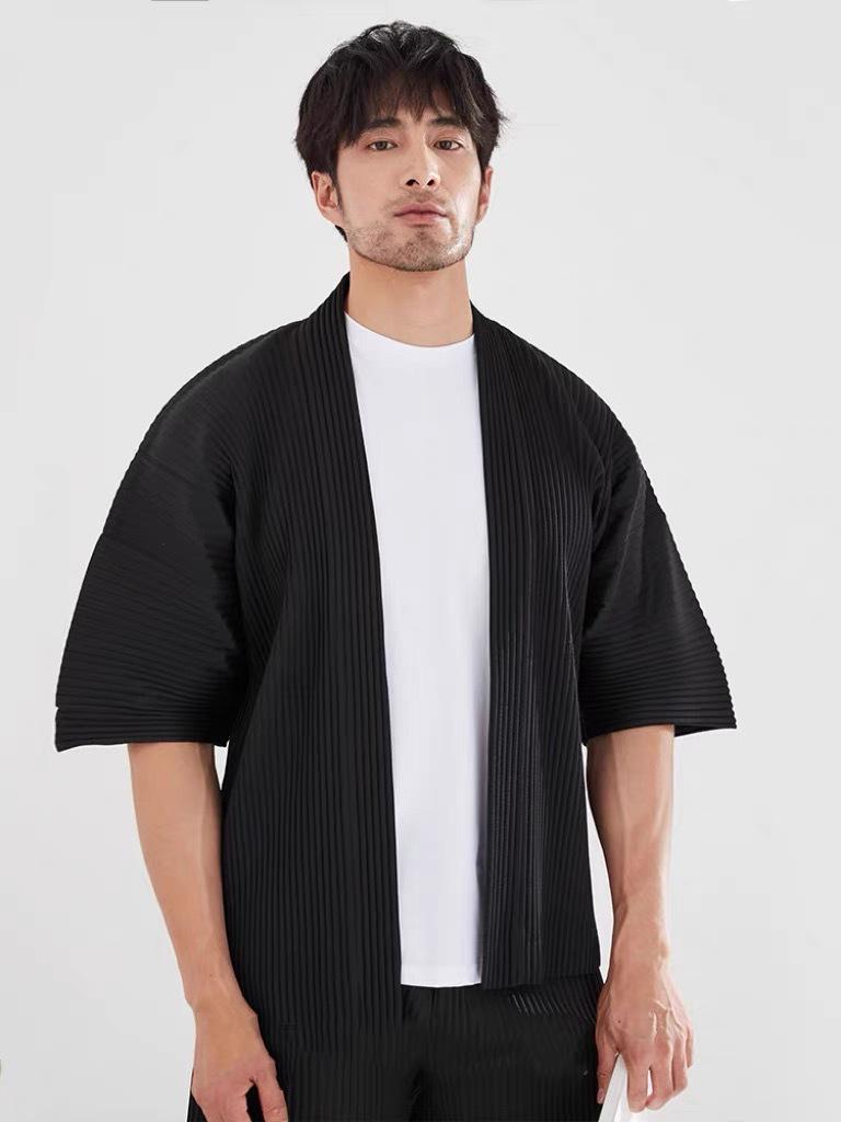 Men’s Loose Fit Pleated Five-Sleeve Jacket, Spring-Autumn, Plus Size, Japanese Style Dōha