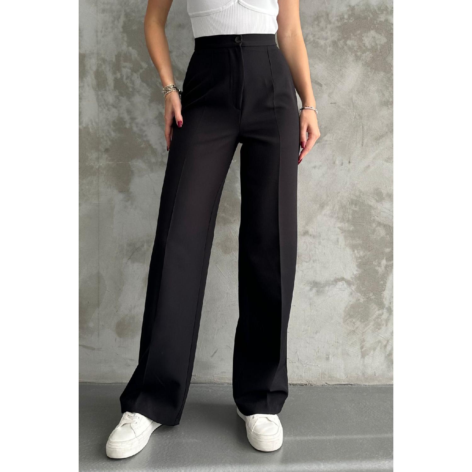 

Women s New Season High Waist Classic Black Fabric Pants S чорний