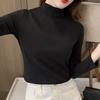 Half High Collar Long Sleeves Slim Fit Bottoming Blouse Autumn Winter Thickened Double-Sided Fleece Pure Color Thermal Top Daily Clothing