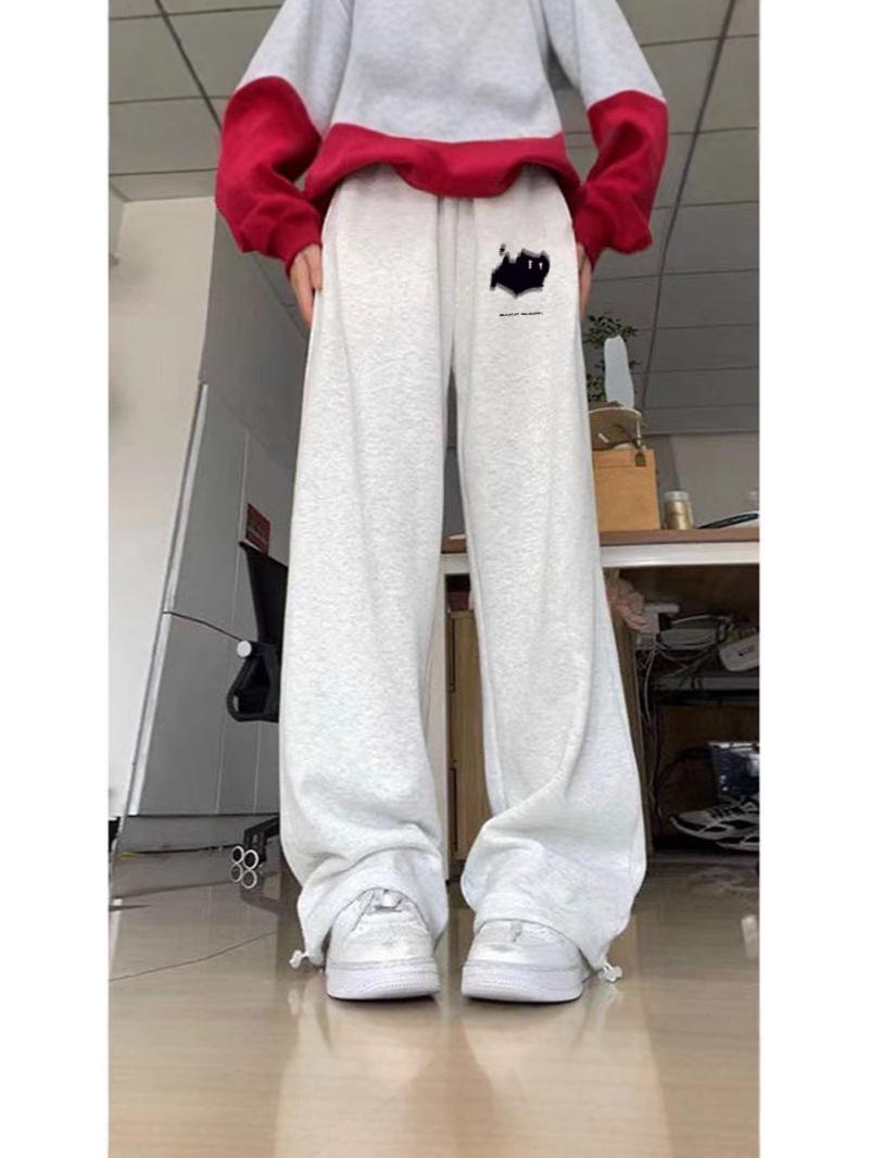 

Спортивные штаны унисекс из флиса: Однотонный, Свободный крой, Прямые или Широкие брюки для осени/зимы L