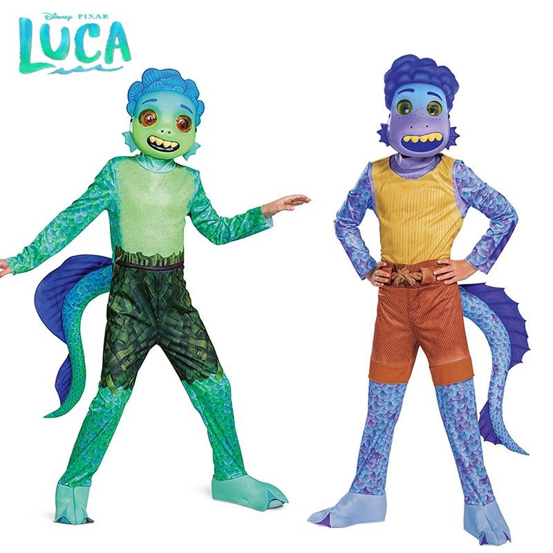 Disney Luca Alberto Cosplay Costume Set For Kids Sea Monster Halloween Carnival Party Jumpsuit With Mask