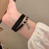 Retro Black Beaded Bracelet & Necklace Set - Light Luxury Chinese Style for Women