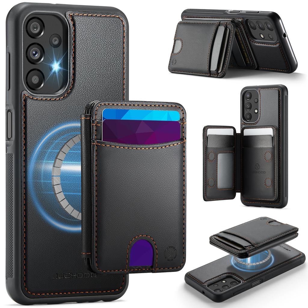 Für Samsung Galaxy A23 5G (Global)/Galaxy A23 4G Magnetische Hülle JEEHOOD J10 Leder Rückseite Handyhülle mit Abnehmbarem Kartenhalter Ständer