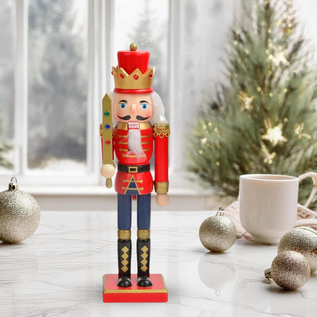 Weihnachtsnussknacker-Figur, handbemaltes Nussknacker-Ornament aus Walnussholz, geeignet für Wintertische, Tischplatten und Kamine
